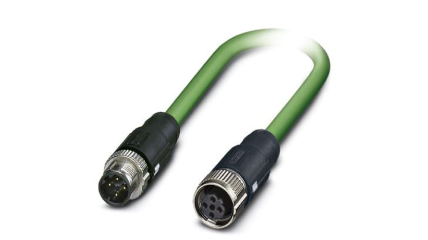 Phoenix Contact Cat5 Straight Male M12 to Straight Female M12 Ethernet Cable, Shielded, Green, 1m