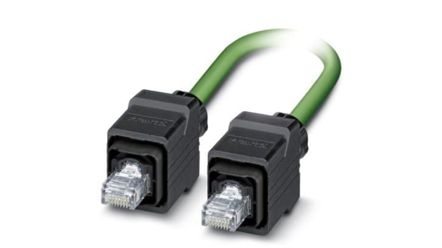 Phoenix Contact Cat5e Straight Male RJ45 to Straight Male RJ45 Ethernet Cable, Shielded, Green, 1m