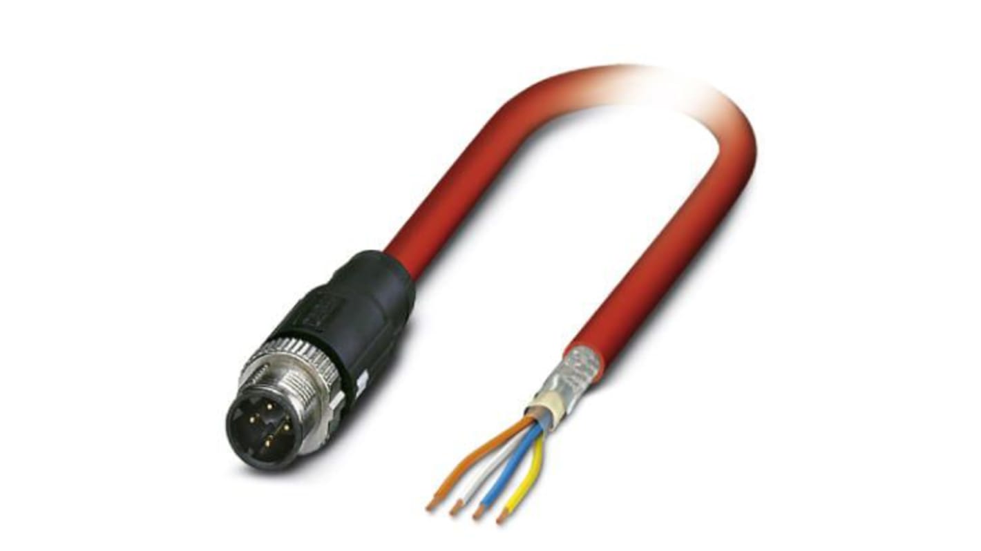 Phoenix Contact Cat5 Straight Male M12 to Unterminated Ethernet Cable, Shielded, Red, 10m