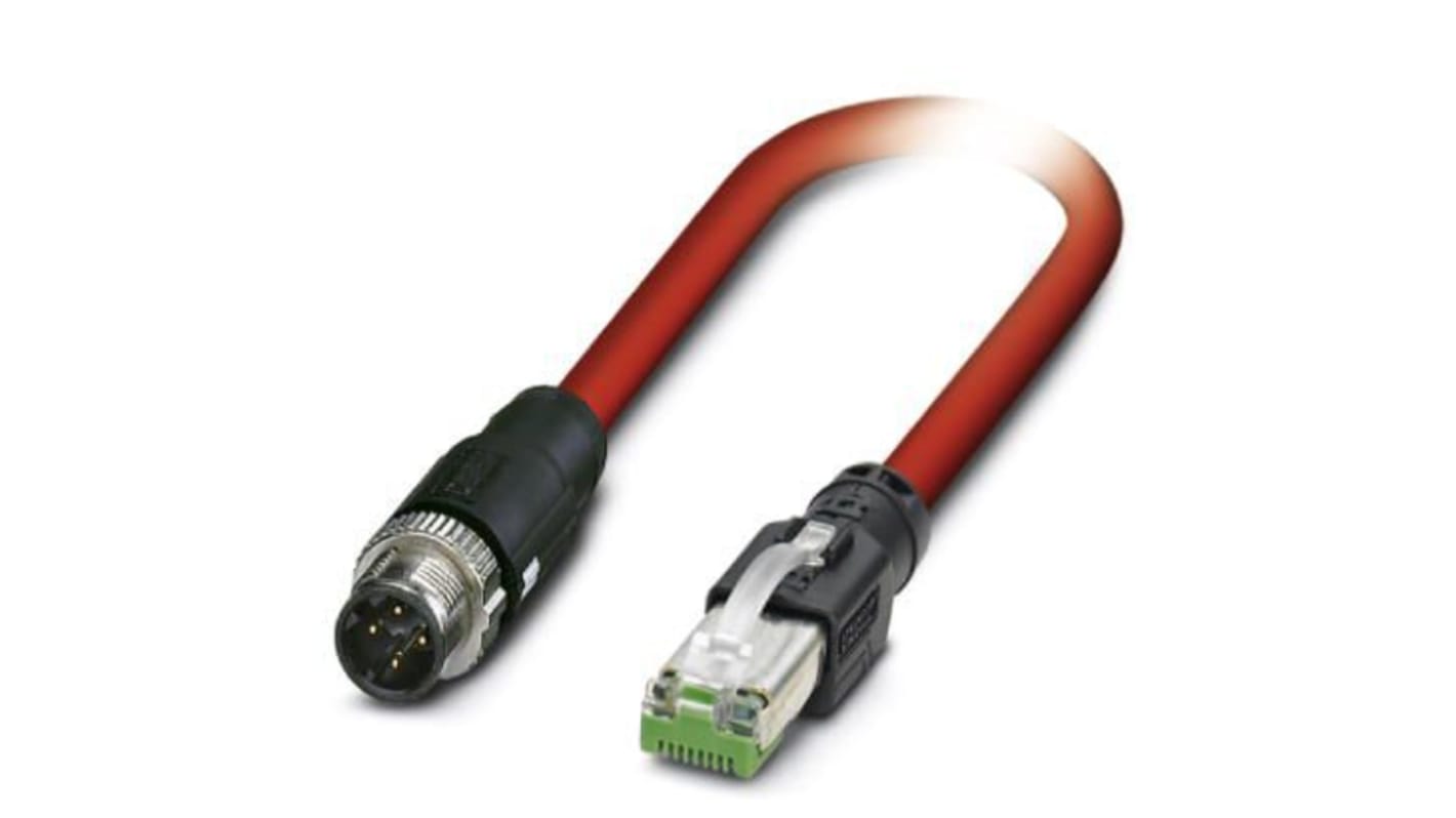 Phoenix Contact Cat5 Straight Male M12 to Straight Male RJ45 Ethernet Cable, Shielded, Red, 1m