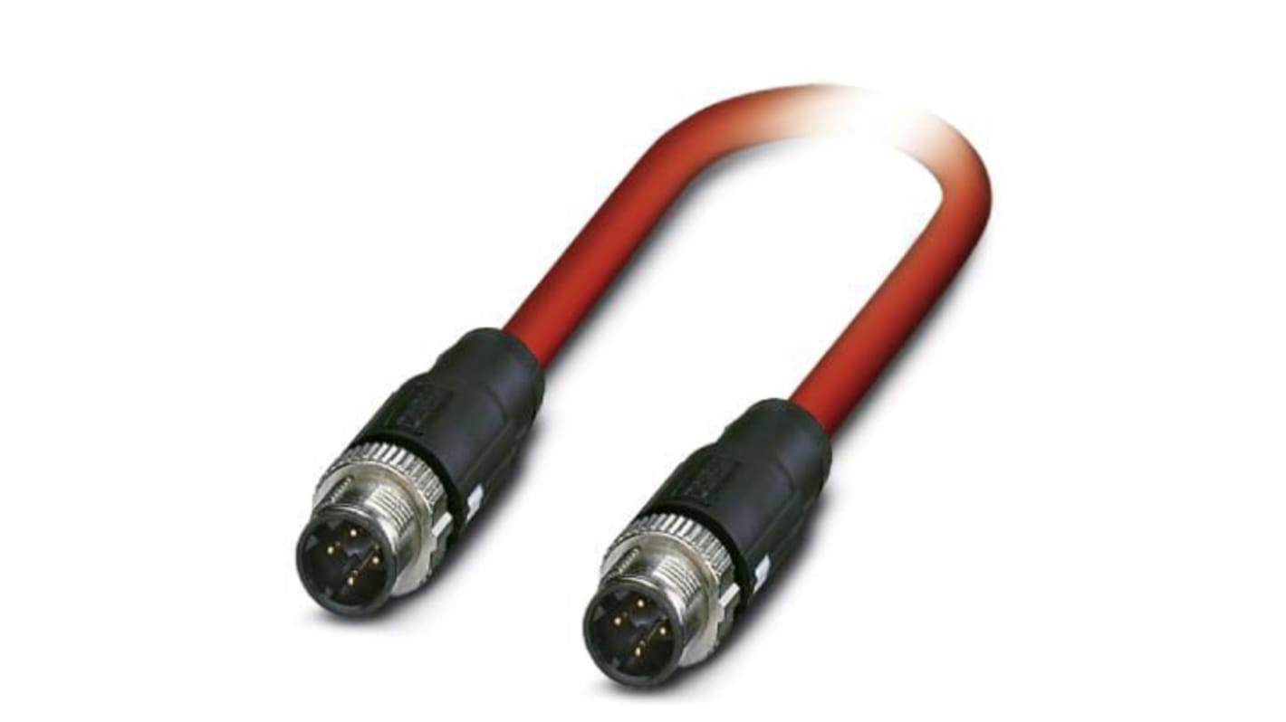 Phoenix Contact Cat5 Straight Male M12 to Straight Male M12 Ethernet Cable, Shielded, Red, 10m