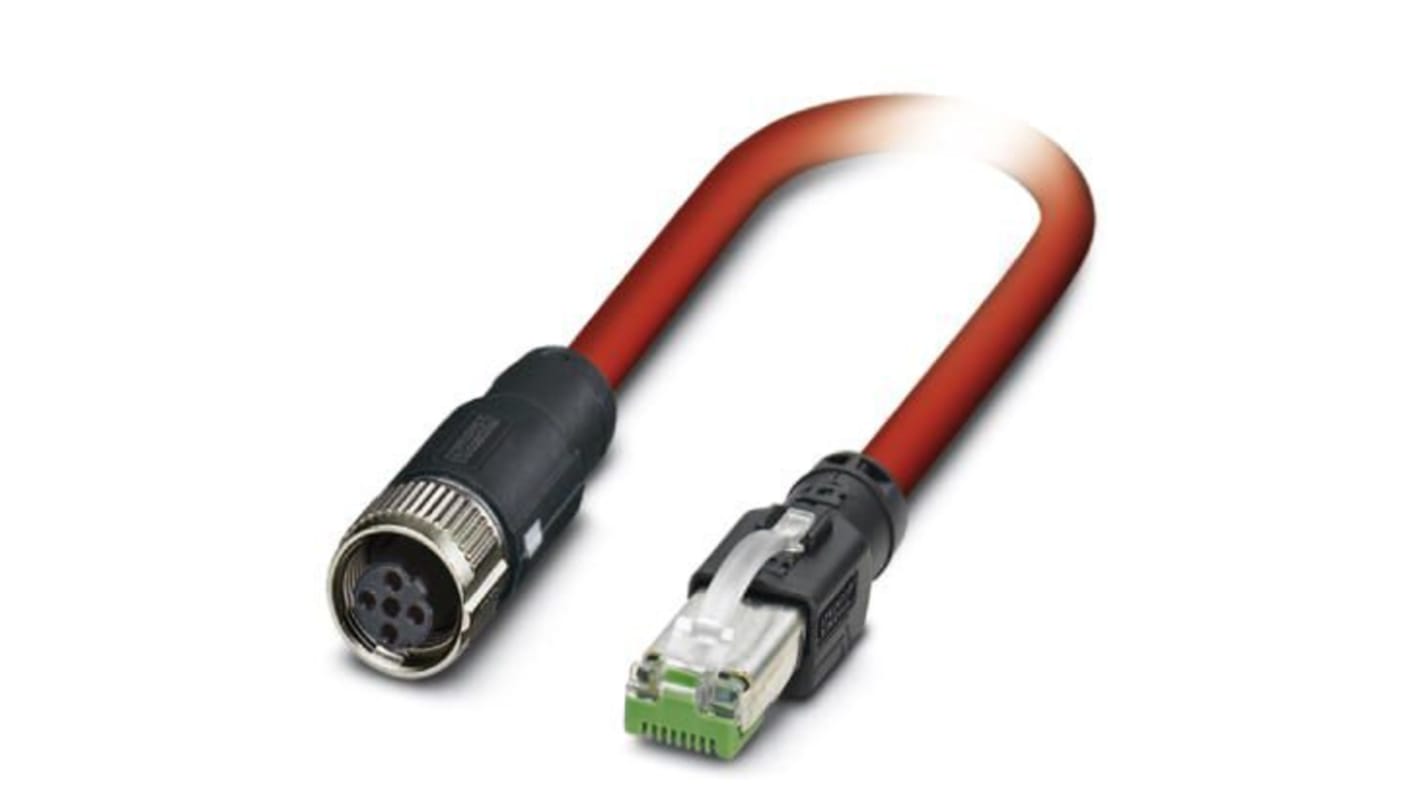 Phoenix Contact Cat5 Straight Female M12 to Straight Male RJ45 Ethernet Cable, Shielded, Red, 10m