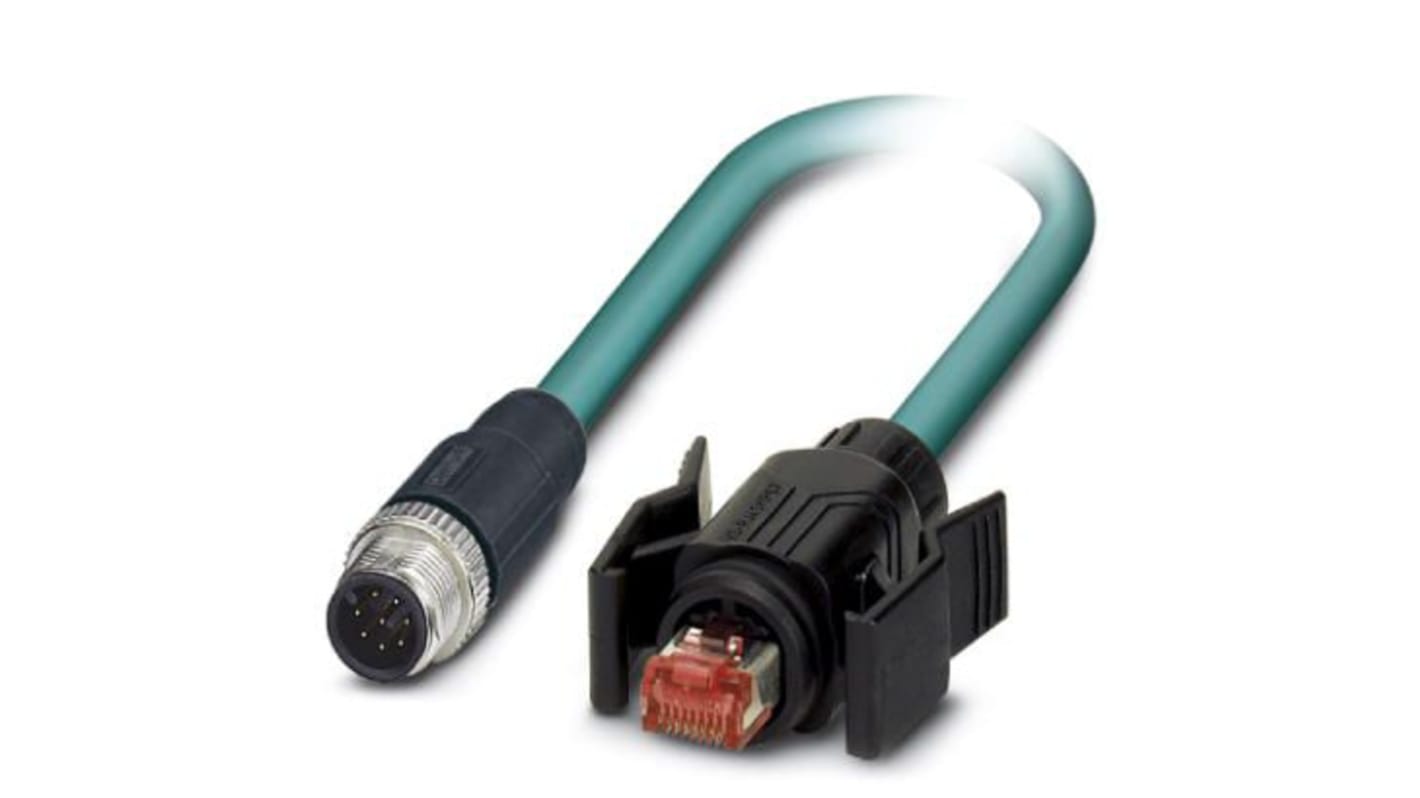 Phoenix Contact Cat5 Straight Male M12 to Straight Male RJ45 Ethernet Cable, Shielded, Blue, 5m