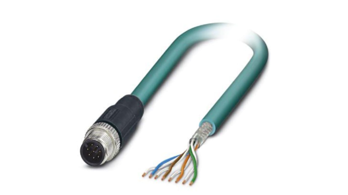 Phoenix Contact Cat5 Straight Male M12 to Unterminated Ethernet Cable, Shielded, Blue, 2m