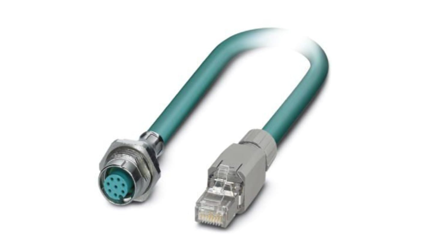 Phoenix Contact Cat5 Straight Female M12 to Straight RJ45 Ethernet Cable, Shielded, Blue, 2m