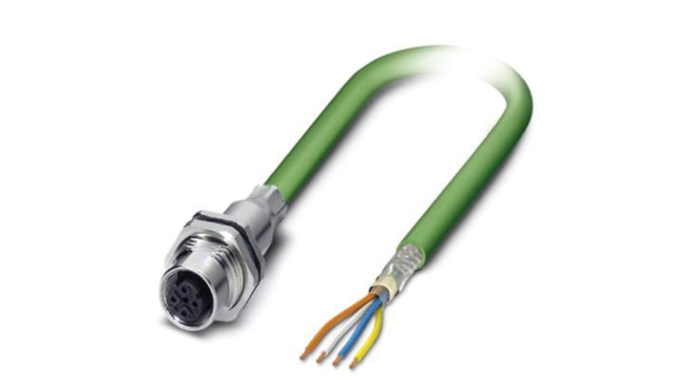 Phoenix Contact Cat5 Straight Male M12 to Unterminated Ethernet Cable, Shielded, Green