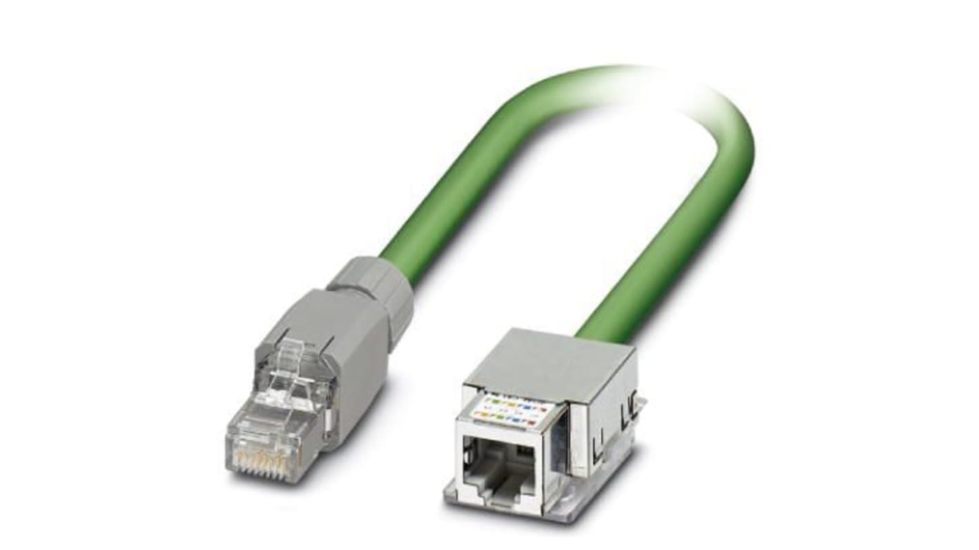 Phoenix Contact Cat5e Straight Male RJ45 to Straight Female RJ45 Ethernet Cable, Shielded, Green, 2m