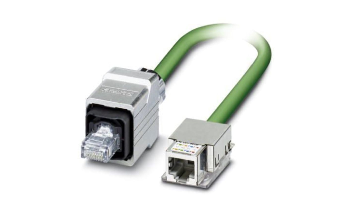Phoenix Contact Cat5e Straight Male RJ45 to Straight Female RJ45 Ethernet Cable, Shielded, Green, 2m