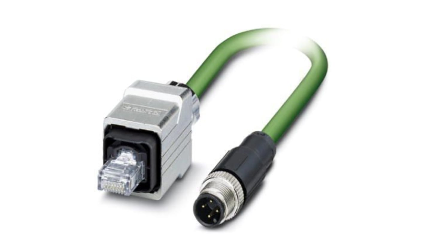 Phoenix Contact Cat5 Straight Male M12 to Straight Male RJ45 Ethernet Cable, Shielded, Green, 5m