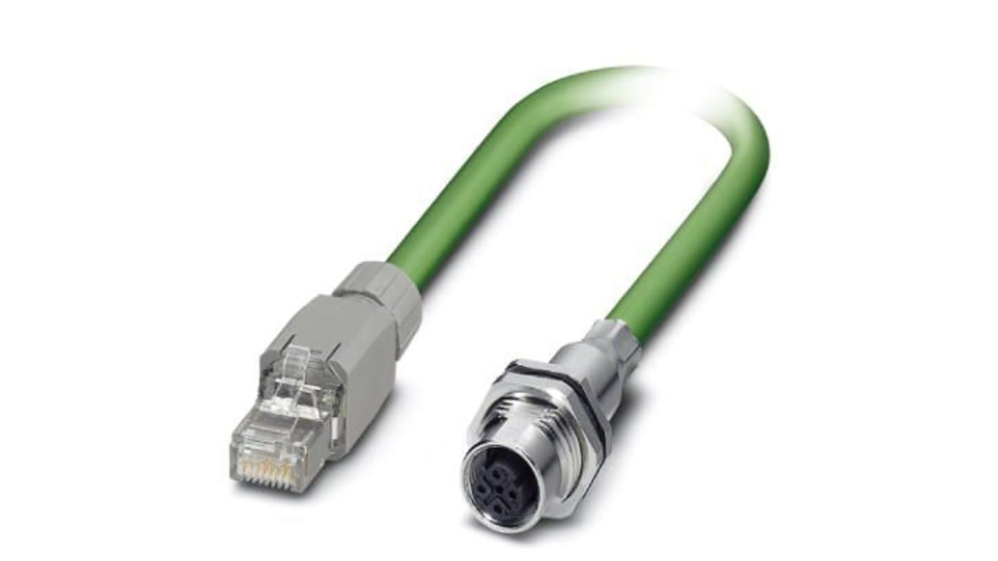 Phoenix Contact Cat5e Straight Female M12 to Straight Male RJ45 Ethernet Cable, Shielded, Green, 5m