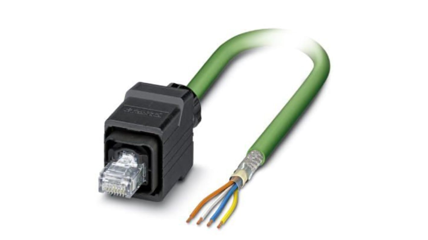 Phoenix Contact Cat5e Straight Male RJ45 to Unterminated Ethernet Cable, Shielded, Green, 5m