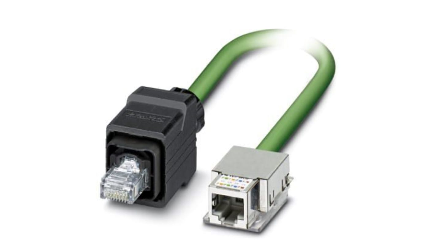 Phoenix Contact Cat5e Straight Male RJ45 to Straight Female RJ45 Ethernet Cable, Shielded, Green, 2m