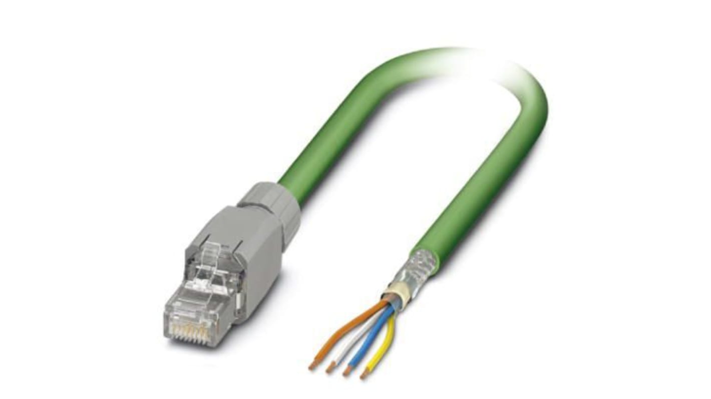 Phoenix Contact Cat5e Straight Male RJ45 to Unterminated Ethernet Cable, Shielded, Green, 2m