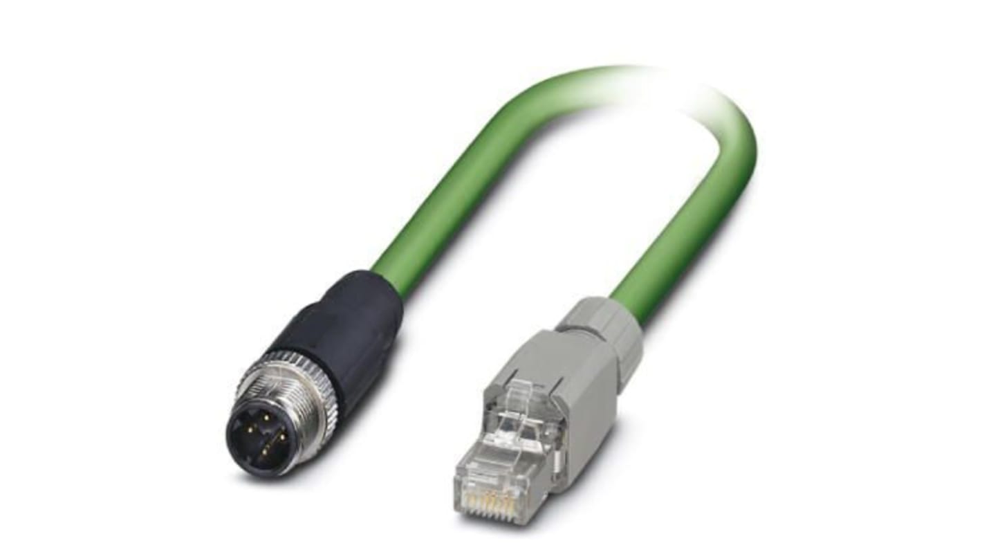 Phoenix Contact Cat5 Straight Male M12 to Straight Male RJ45 Ethernet Cable, Shielded, Green, 2m