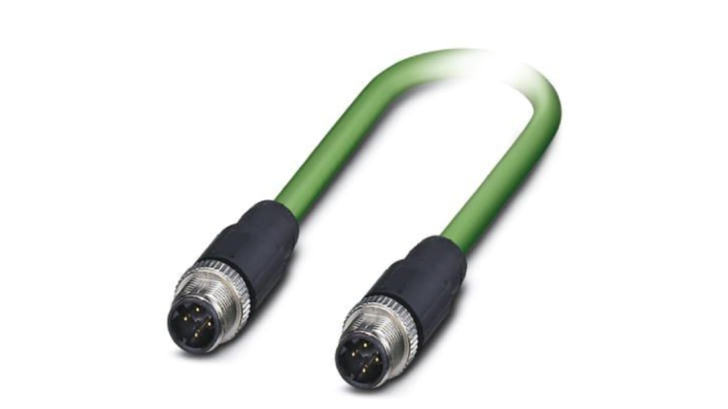 Phoenix Contact Cat5 Straight Male M12 to Straight Male M12 Ethernet Cable, Shielded, Green, 2m