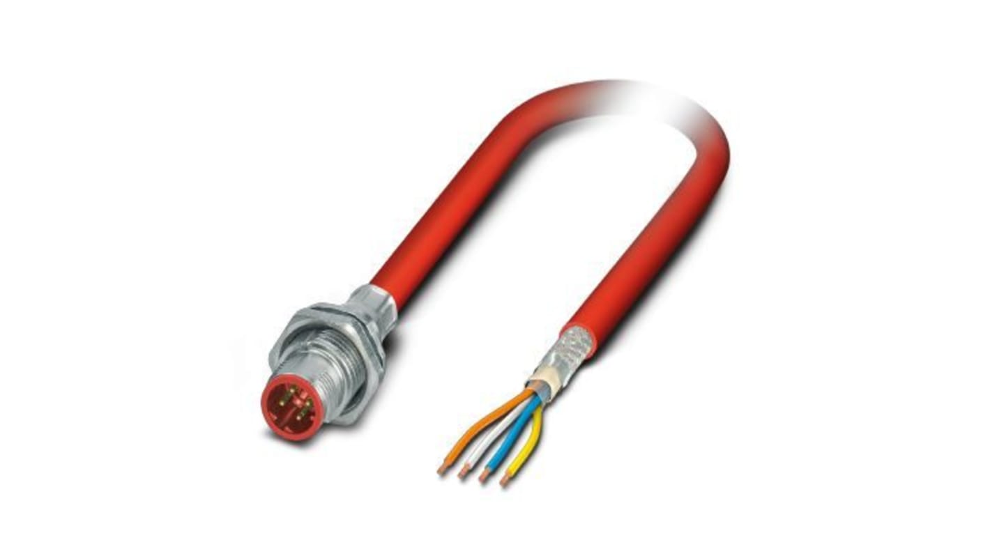 Phoenix Contact Cat5 Straight Male M12 to Unterminated Ethernet Cable, Shielded, Red, 500mm