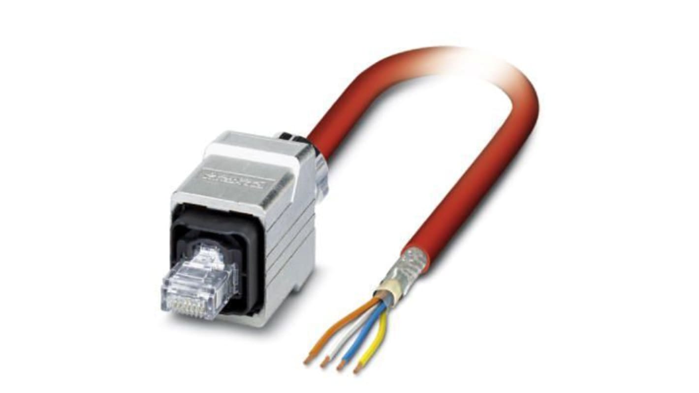 Phoenix Contact Cat5 Straight Male RJ45 to Unterminated Ethernet Cable, Shielded, Red, 5m