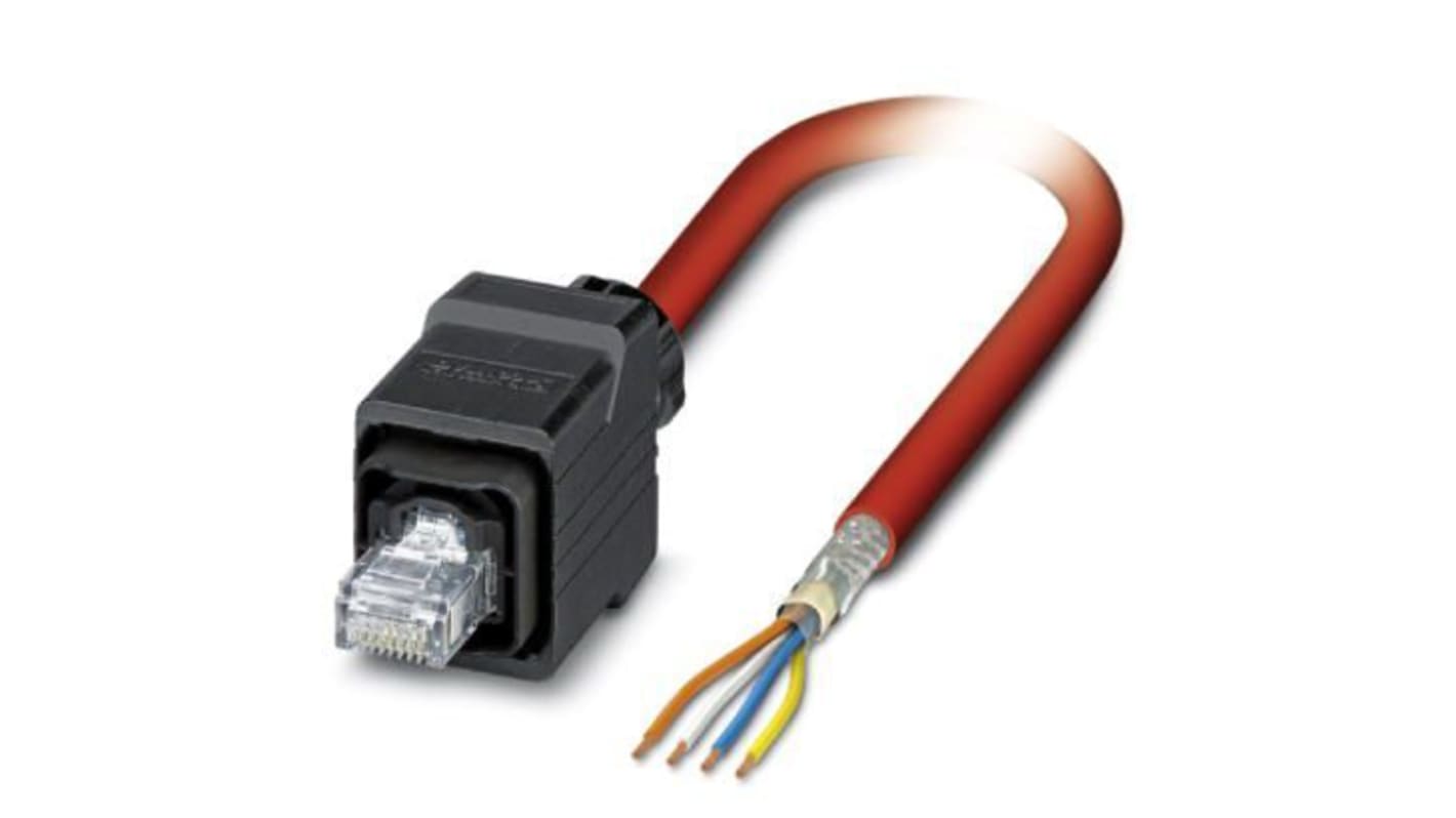 Phoenix Contact Cat5 Straight Male RJ45 to Unterminated Ethernet Cable, Shielded, Red, 5m