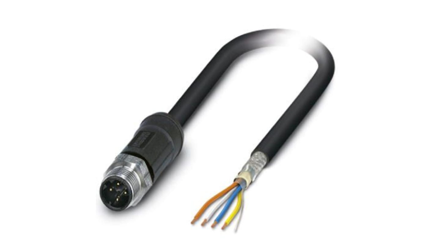 Phoenix Contact Cat5 Straight Male M12 to Unterminated Ethernet Cable, Shielded, Black, 2m