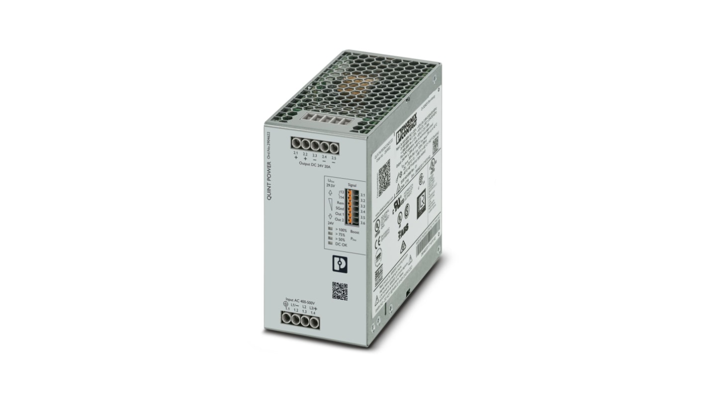 Phoenix Contact Switching Power Supply, 1168602, 24 → 29.5V dc, 20A, 720W, Dual Output, 400 → 500V ac