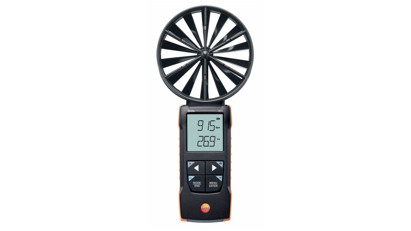 Testo 417 Anemometer bis 20m/s +50°C max.Temp., 0.01m/s, Luftgeschwindigkeit Temperatur, Volumenstrom, Typ Flügelrad