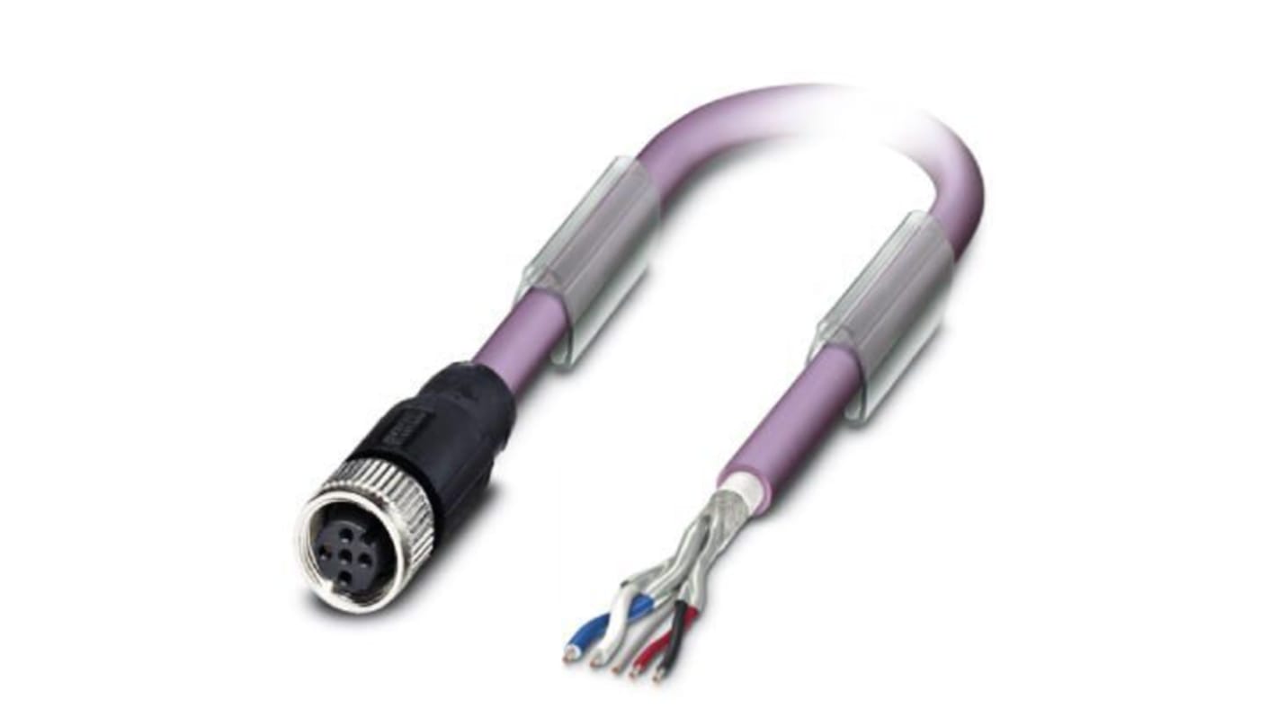 Phoenix Contact Straight Female M12 to Unterminated Bus Cable, 10m