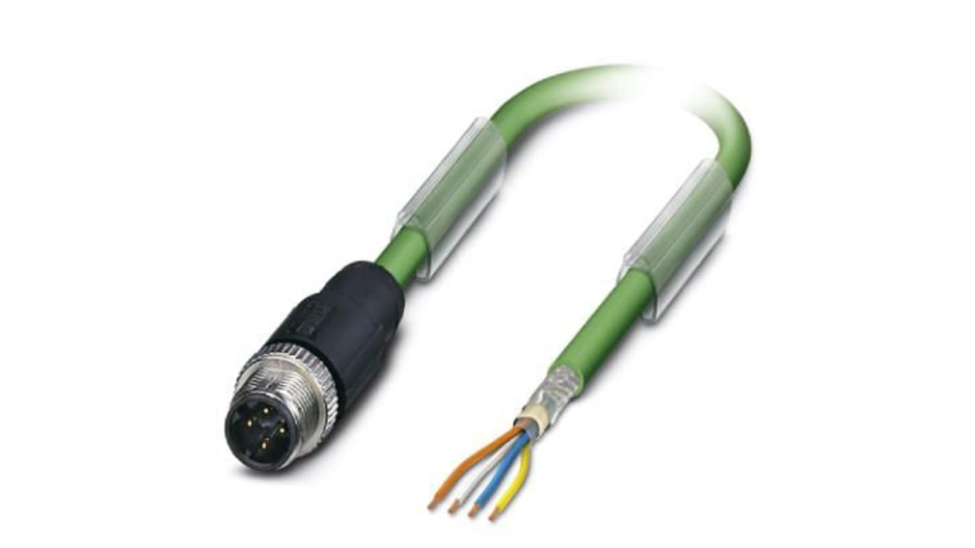 Phoenix Contact Cat5 Straight Male M12 to Unterminated Ethernet Cable, Green, 10m