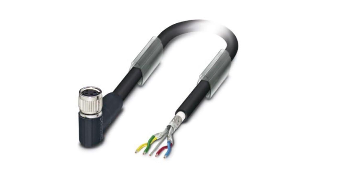 Phoenix Contact Right Angle Female M12 to Bus Cable, 10m