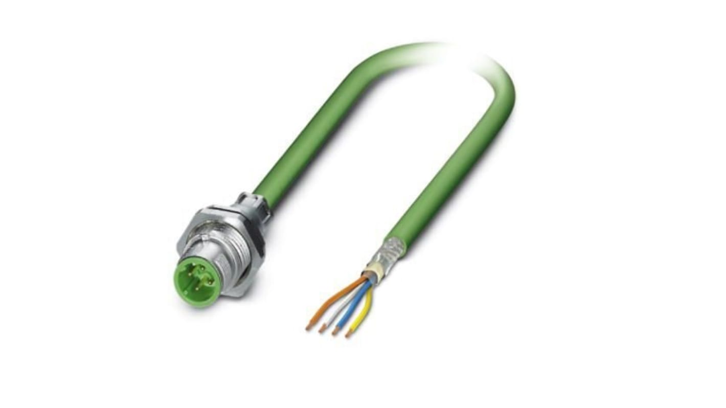 Phoenix Contact Cat5 Straight Male M12 to Unterminated Ethernet Cable, Green, 1m