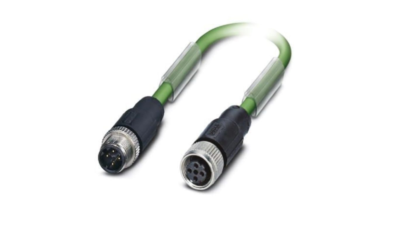 Phoenix Contact Cat5 Straight Male M12 to Straight Female M12 Ethernet Cable, Green, 2m