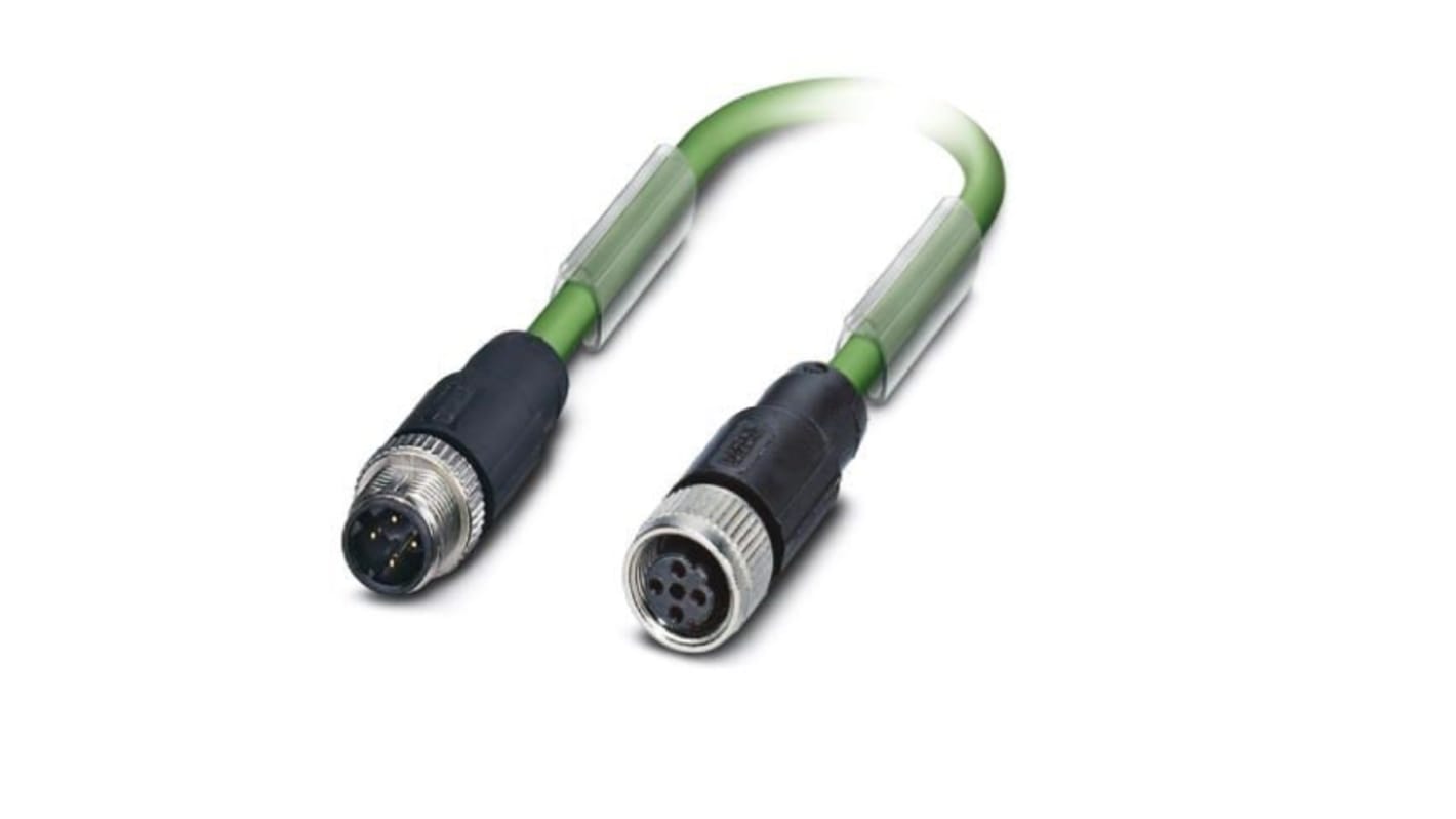 Phoenix Contact Cat5 Straight Male M12 to Straight Female M12 Ethernet Cable, Green, 5m