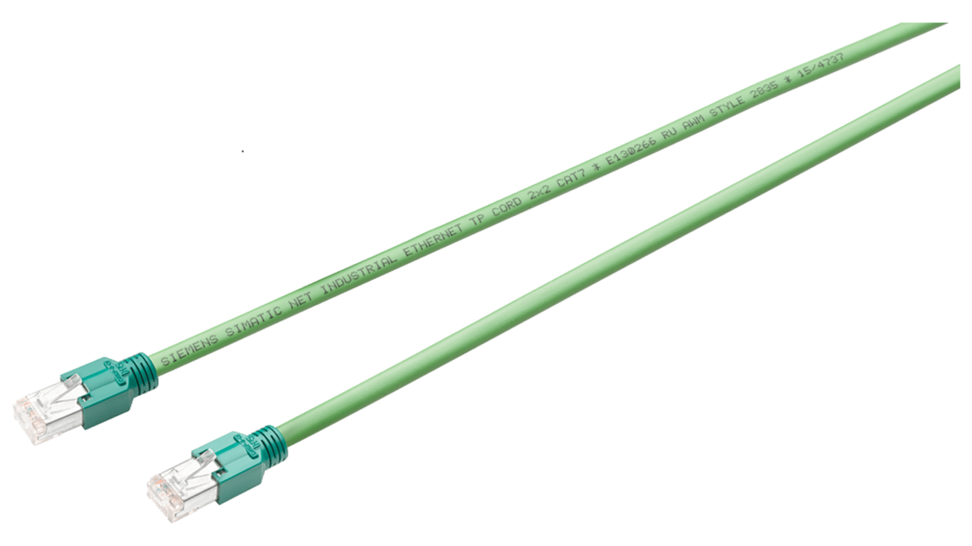 Siemens Cat5 RJ45 to RJ45 Ethernet Cable, Copper Braid, Plastic Laminated Aluminium Foil, Green PVC Sheath, 500mm