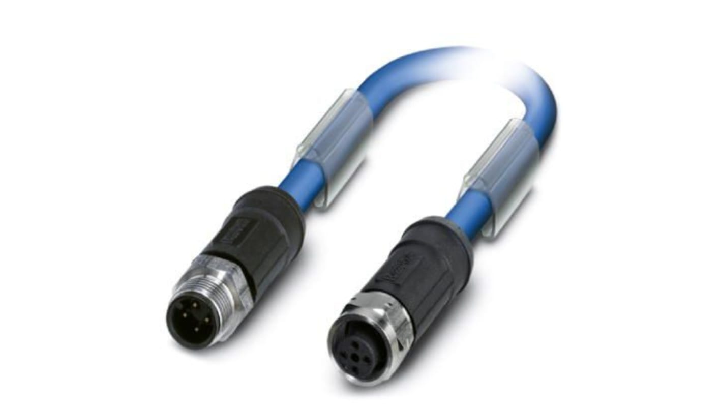 Phoenix Contact Straight Male M12 to Straight Female M12 Bus Cable, 1m