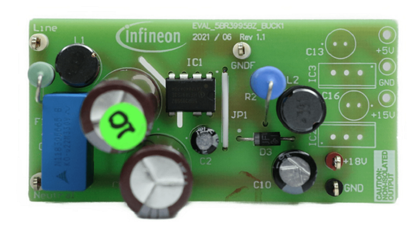 Infineon EVAL_5BR3995BZ_BUCK1 Buck Converter for CoolSET ICE5BR3995BZ for Auxiliary Power Supplies, Industrial drives