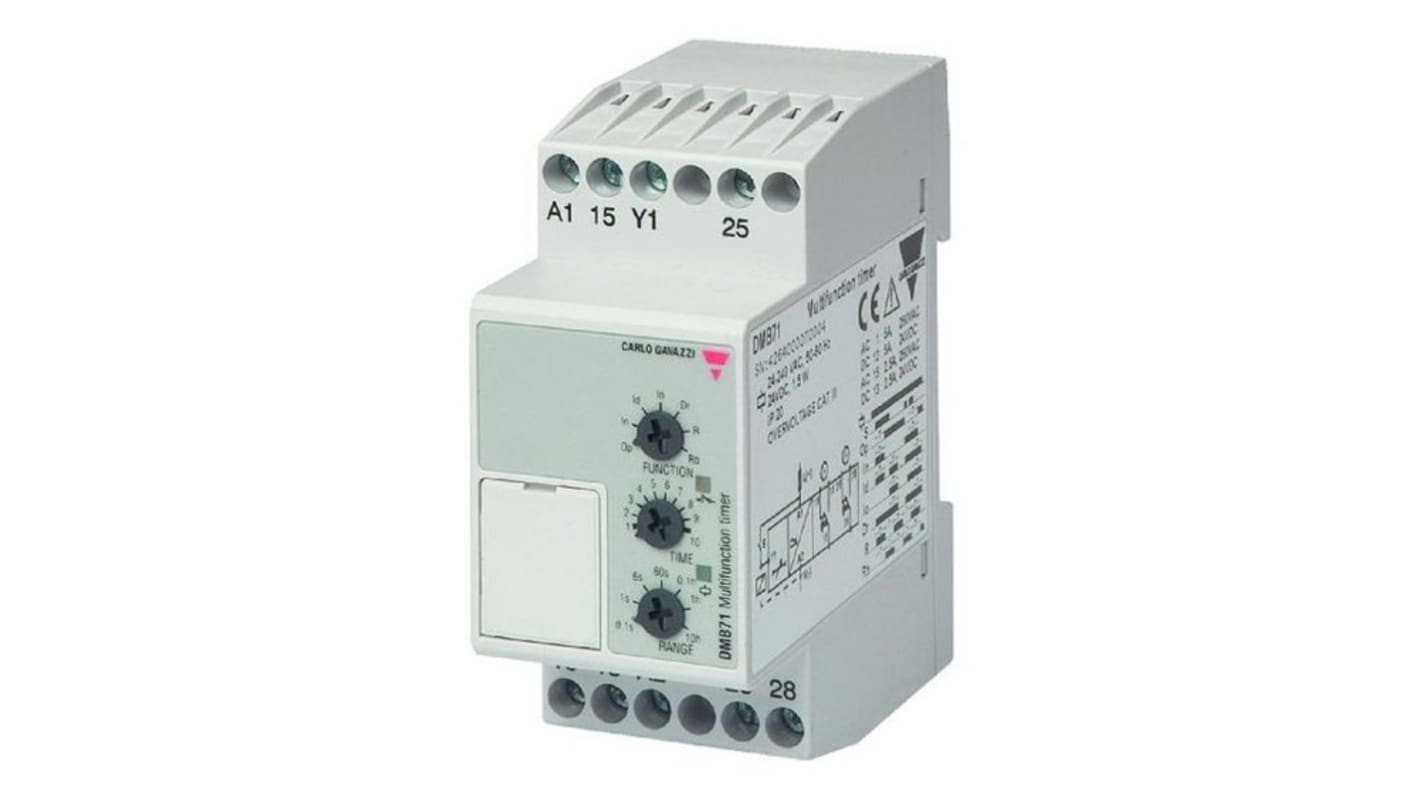 DMB71DM24 Carlo Gavazzi DIN Rail Mount Timer Relay, 240V ac/dc, 2