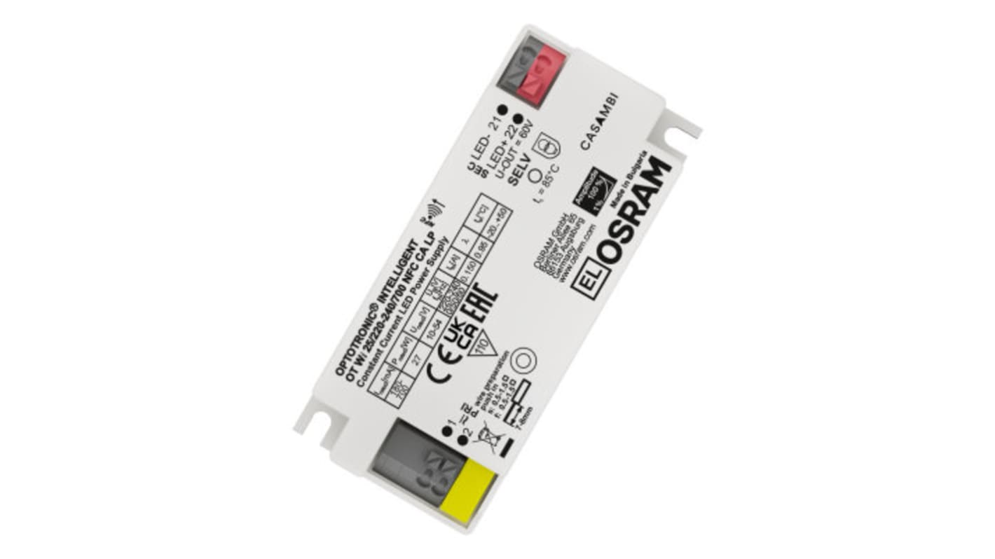 Driver LED corriente constante Osram, IN: 220 →240 V, OUT: 10 → 54V, 180 → 700mA, 27W, regulable