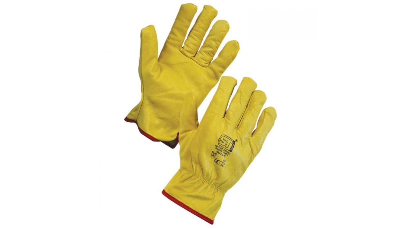 Supertouch Yellow Fleece Abrasion Resistant, Cut Resistant, Tear Resistant Work Gloves, Size 8, Leather Coating