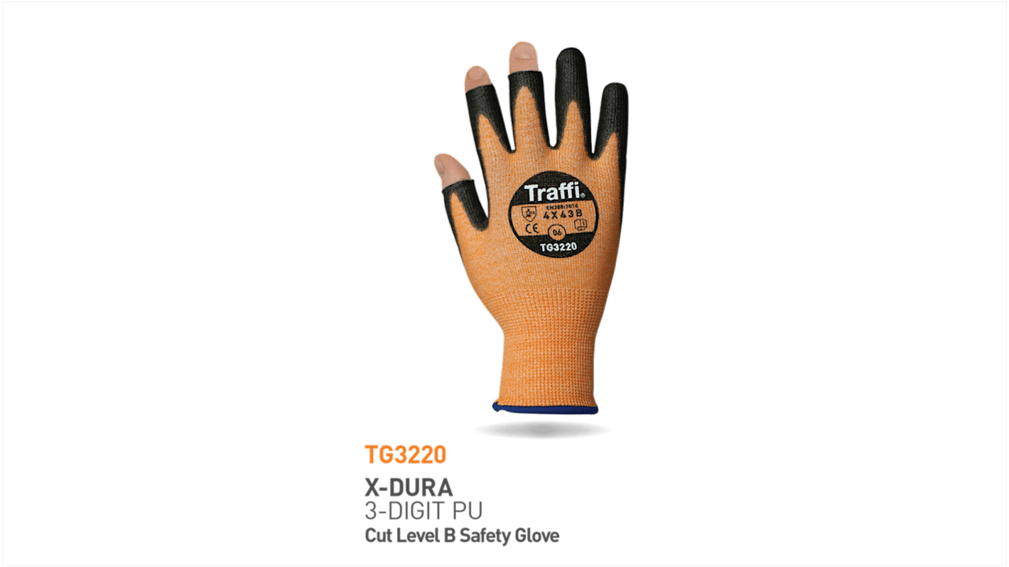 Guantes de trabajo de HPPE, Poliamida Naranja Traffi, talla 7, con recubrimiento de Poliuretano, Montaje, sector de