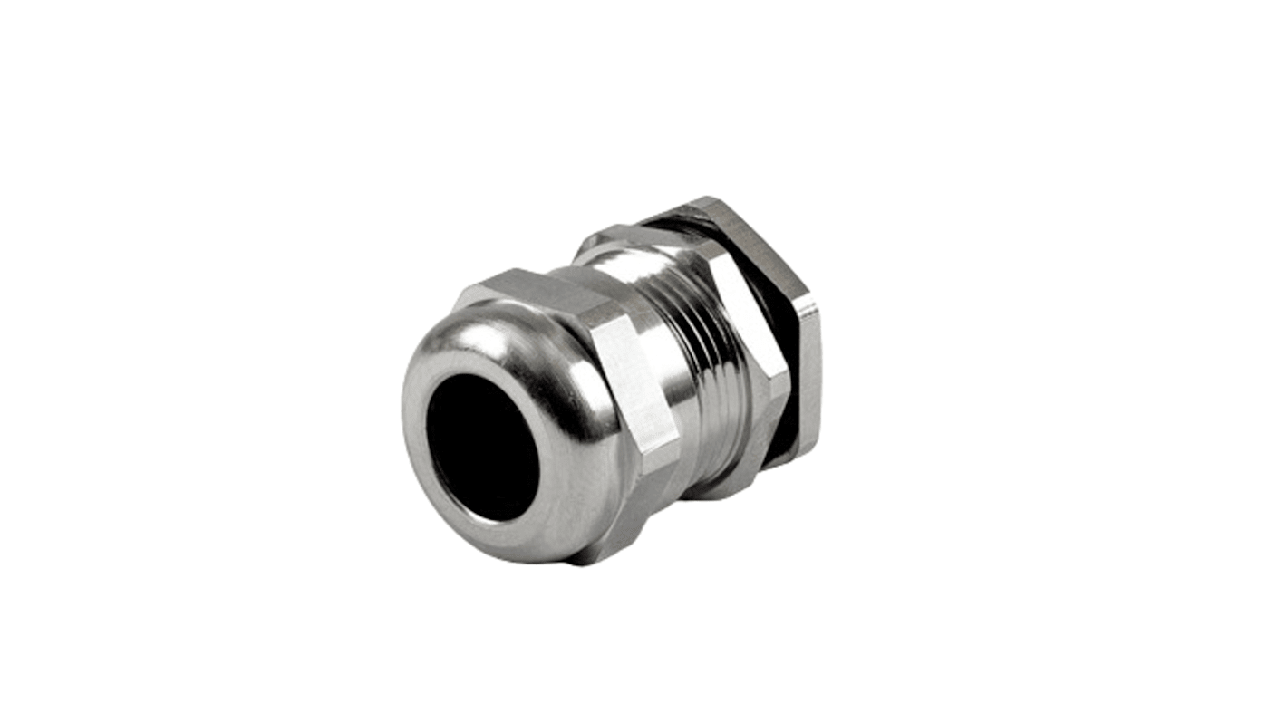 Hammond 1427BCG Series Grey Nickel Plated Brass Cable Gland, M12 Thread, 3mm Min, 7mm Max, IP68