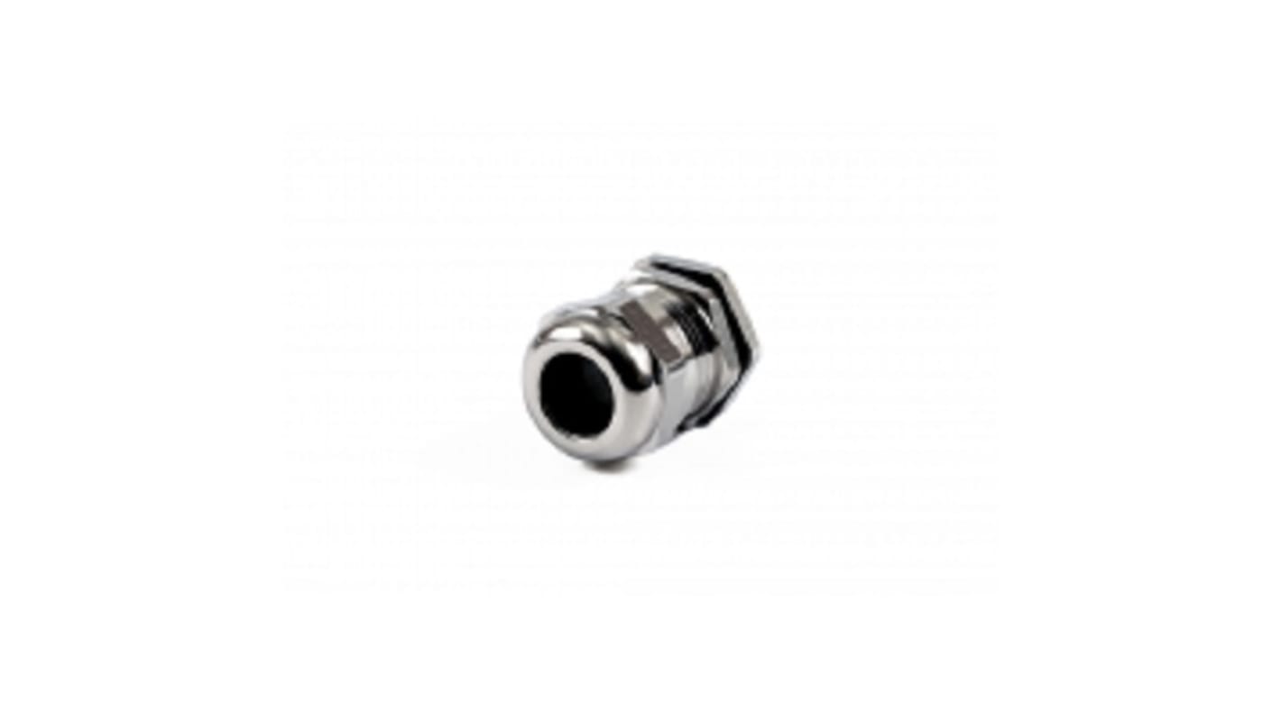 Hammond 1427BCG Series Grey Nickel Plated Brass Cable Gland, M20 Thread, 6mm Min, 12mm Max, IP68