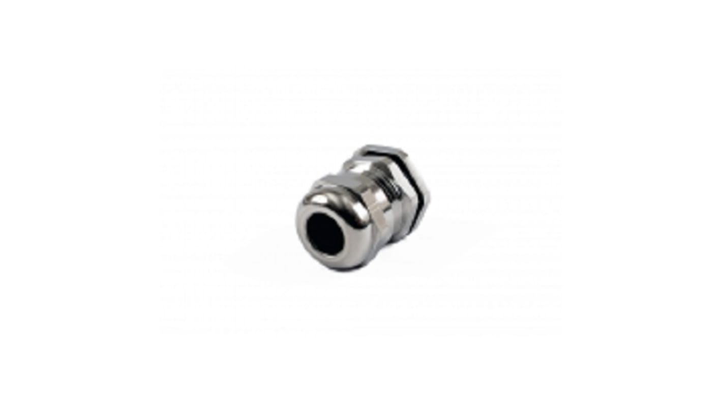 Hammond 1427BCG Series Grey Nickel Plated Brass Cable Gland, PG11 Thread, 5mm Min, 10mm Max, IP68