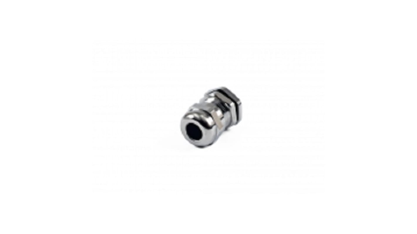 Hammond 1427BCG Series Grey Nickel Plated Brass Cable Gland, PG9 Thread, 4mm Min, 8mm Max, IP68