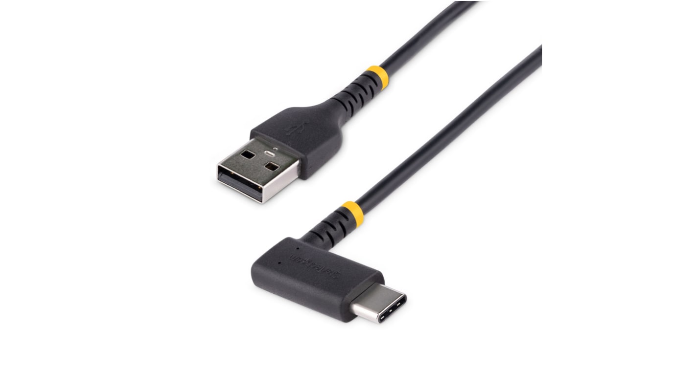 StarTech.com USB 2.0 Cable, Male USB A to Male USB C Rugged USB-A to Right Angle USB-C Charging Cable, 0.15m