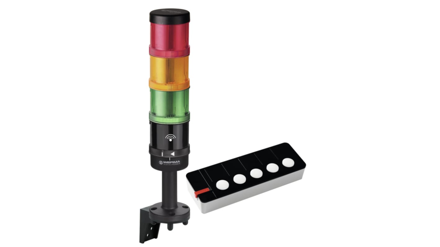 Torretta di segnalazione Werma, 230 V c.a., LED, 3 elementi, lenti , lenti Verde, rosso, giallo