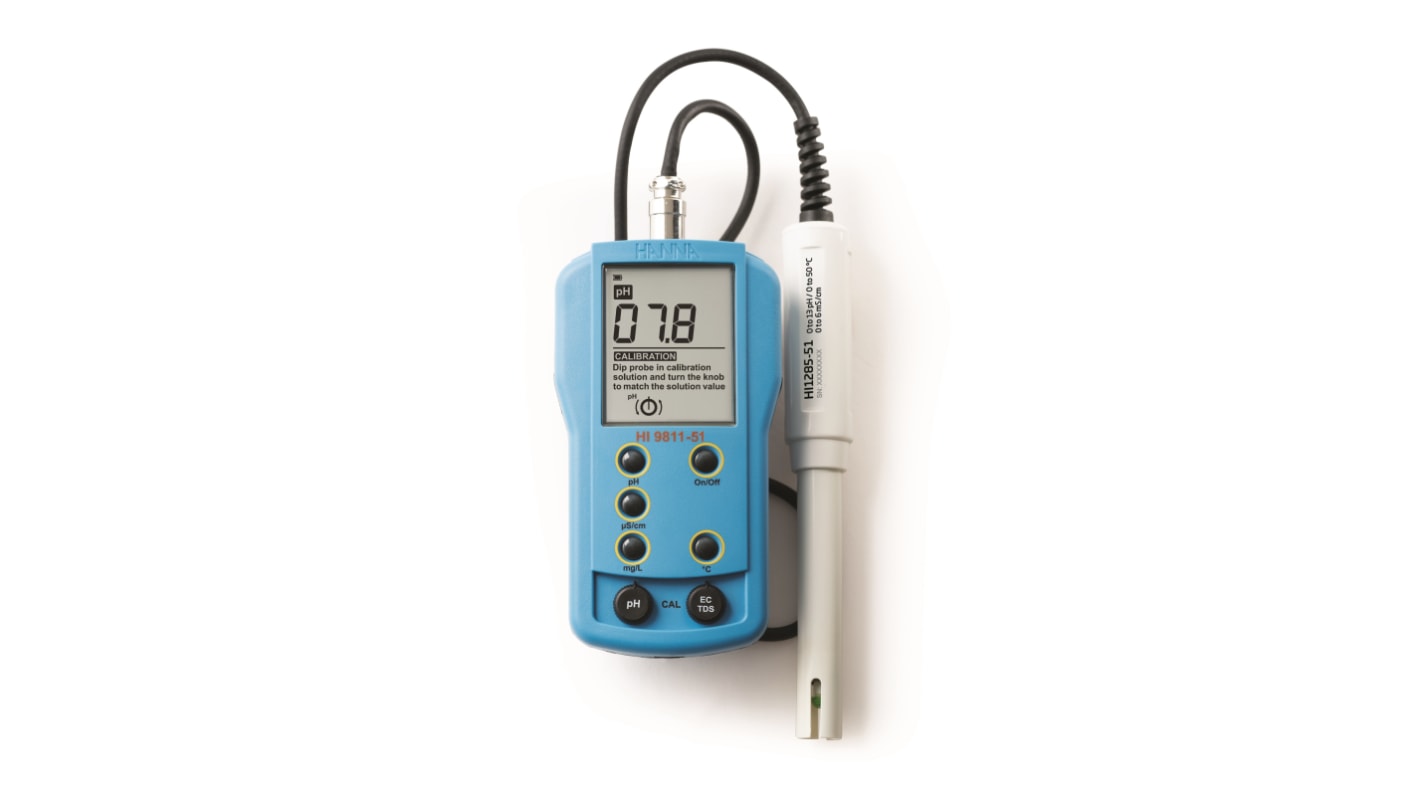 Hanna Instruments HI-9811-51 pH Meter, 0.1pH Accuracy, 0.1pH Resolution, 14pH Max, +70 °C Max