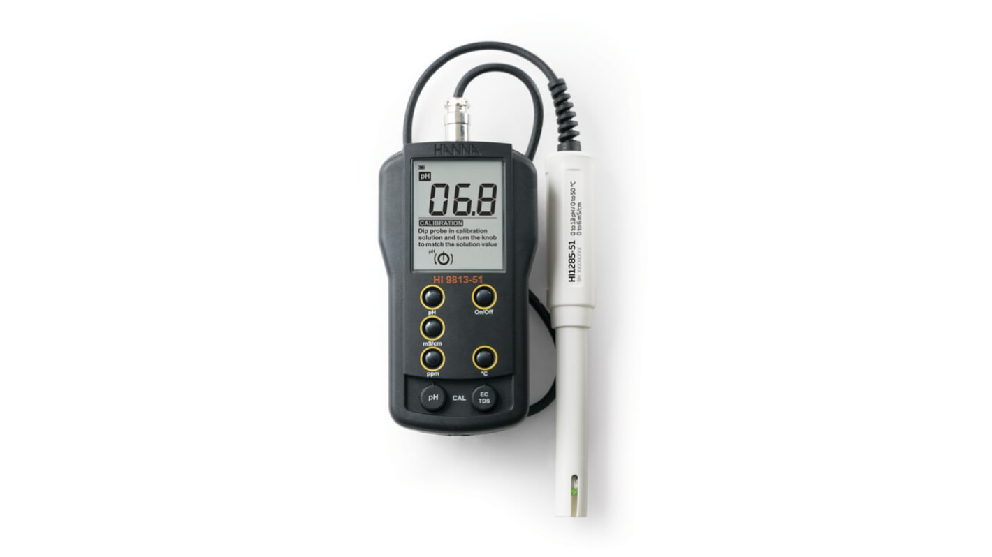 Hanna Instruments HI-9813-51 pH Meter, 0.1pH Accuracy, 0.1pH Resolution, 14pH Max, +60 °C Max