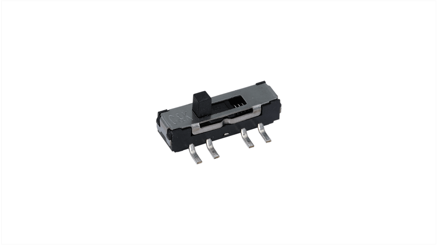 Interruptor de actuador deslizante SPDT, (On)-(On), 300 mA, Estándar, Montaje superficial
