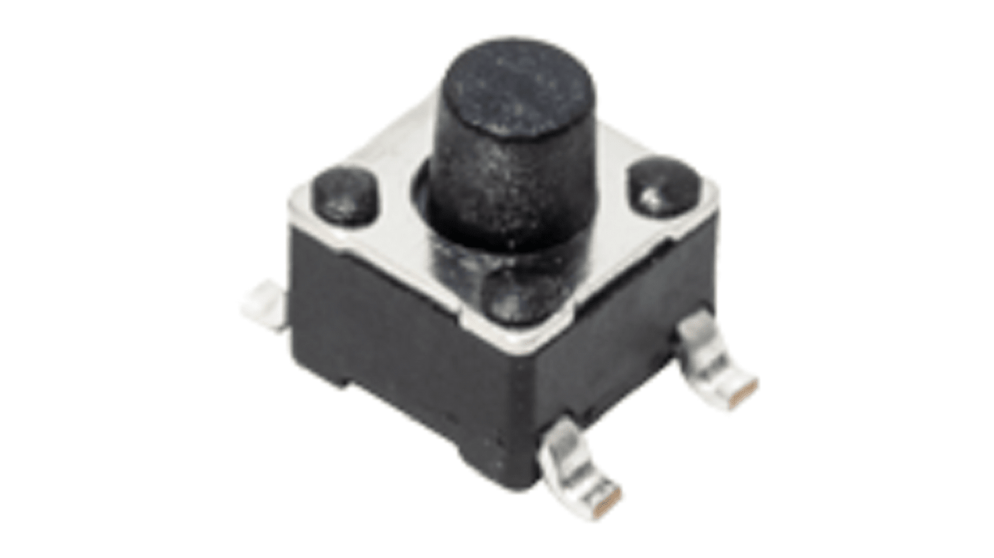 IP40 Silver Hard Actuator Tactile Switch, SPST 50 mA Surface Mount