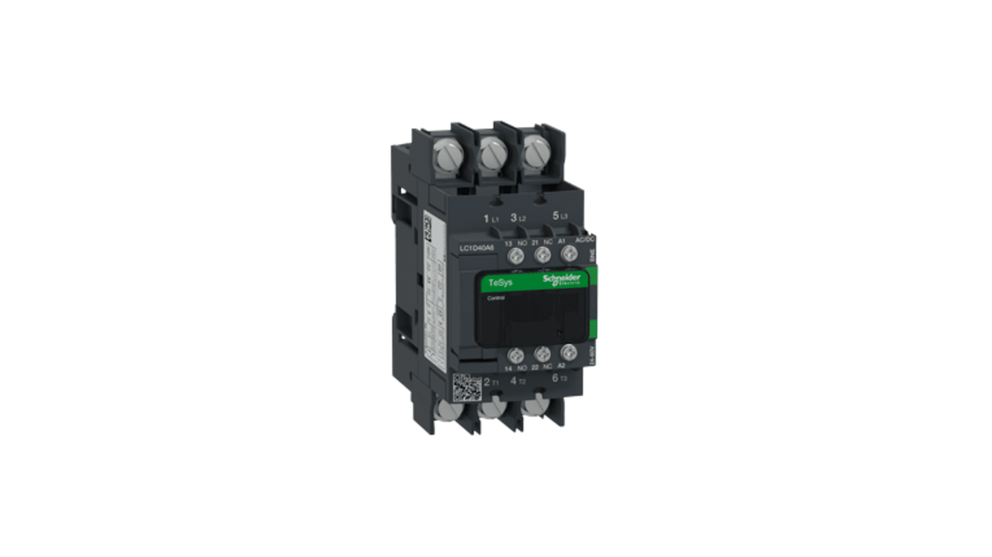 Schneider Electric TeSys D LC1D Contactor, 24-60 V Coil, 3-Pole, 40 A, 1 NO + 1 NC