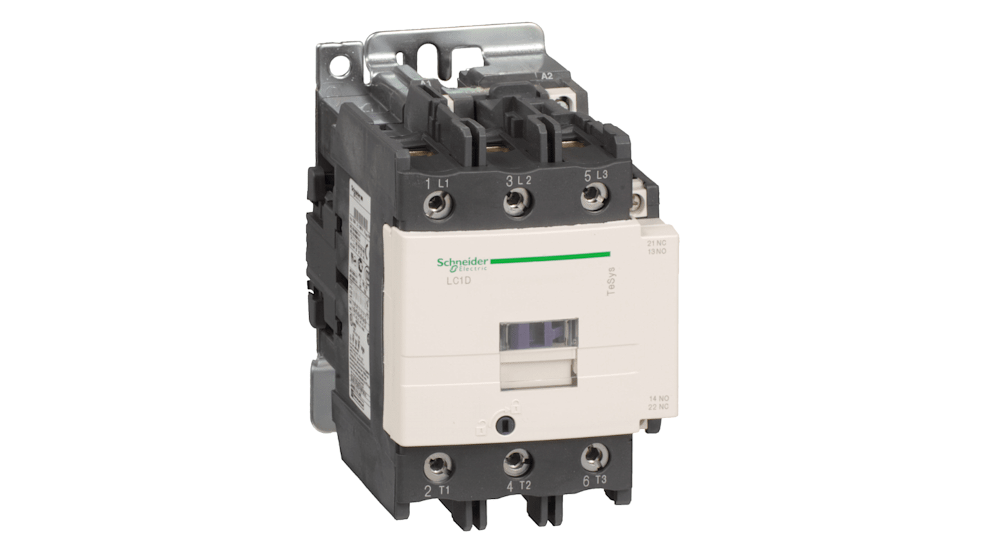 Schneider Electric TeSys D LC1D Contactor, 200 V Coil, 3-Pole, 80 A, 1 NO + 1 NC